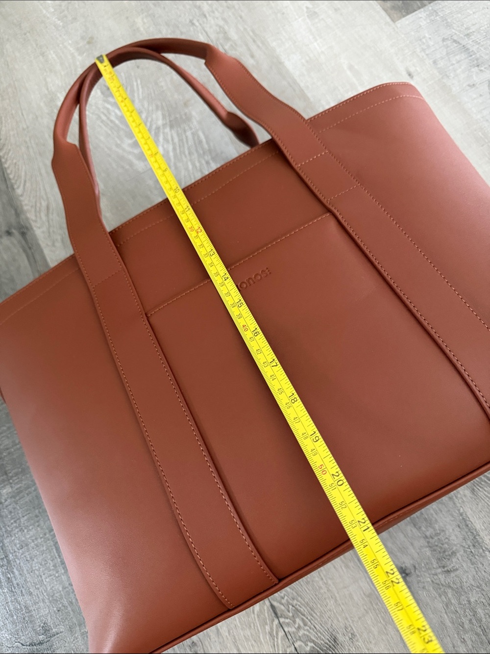 MONOS Brown Leather Tote - Structured Everyday/Travel Carry - Picture 13 of 16